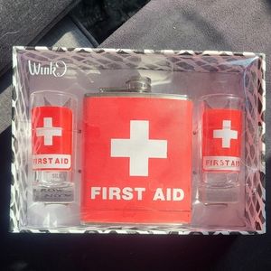 Shot glasses and flask